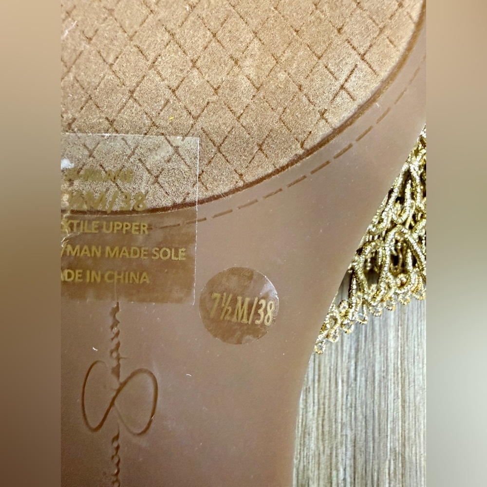 Jessica Simpson Gold Woven Slide Sandals Cork Footbed Size 7.5 - Picture 4 of 7